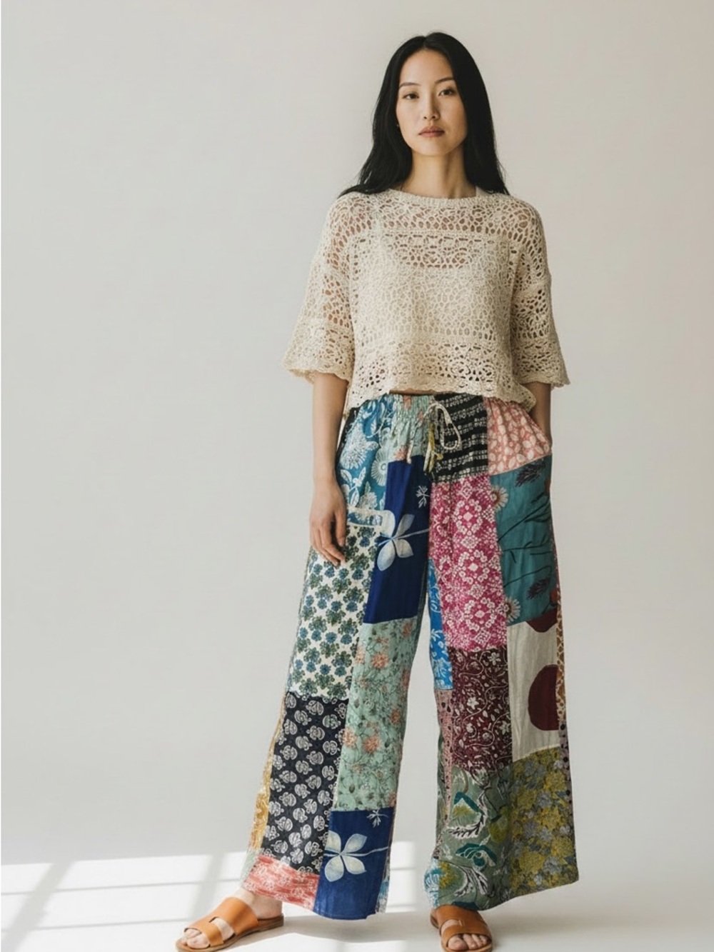 627. Assorted print wide leg smocked waist boho pant - Picture 9 of 13
